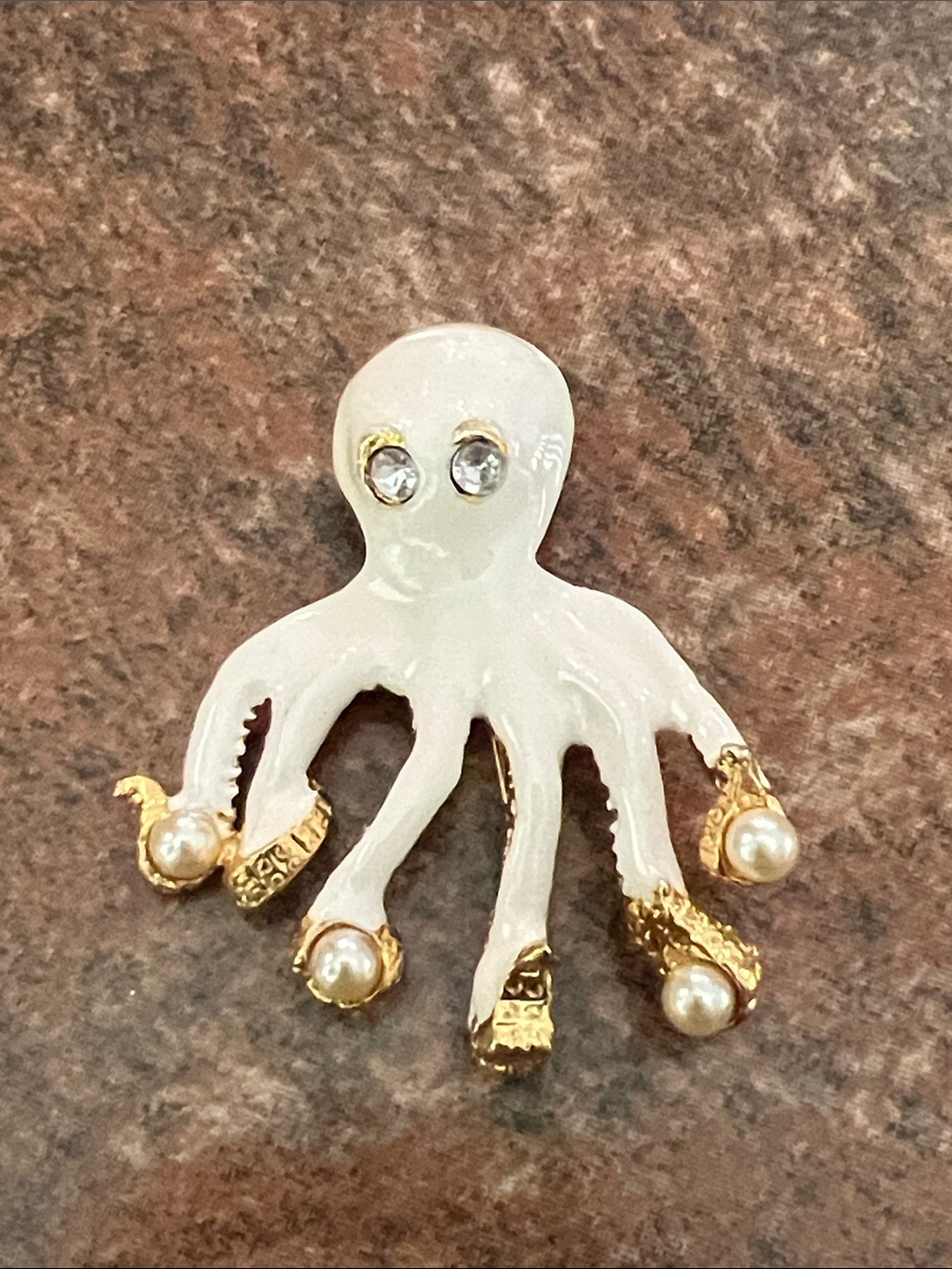 Gold-Accent White Octopus Decorative Pin with Pearl Tips